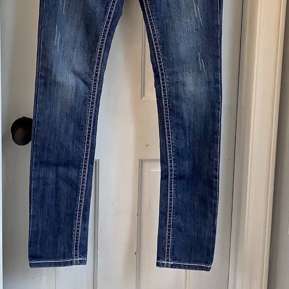 Earl Jeans Distressed Dark Wash Jeans Size 5 Jeweled + Embroidered - Picture 3 of 6